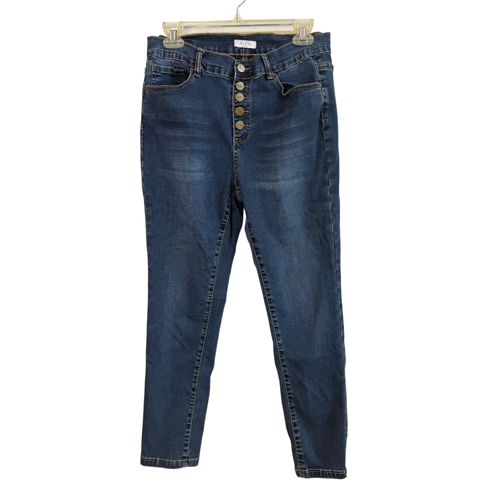Bleu Womens Size 12 High Rise Button Fly Skinny Jeans Dark Wash Denim Pants